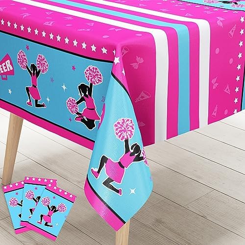 JOYMEMO 3 Pack Cheerleading Tablecloths Hot Pink Blue