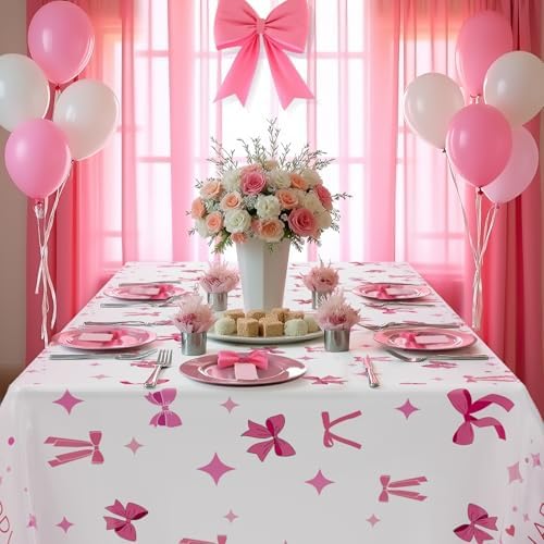 3pcs Pink Bow Tablecloths for Birthday Parties