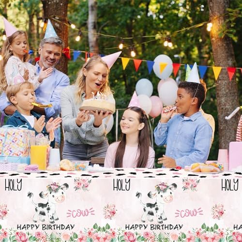 6 Pack Pink Cow Tablecloth for Birthday Party Decor