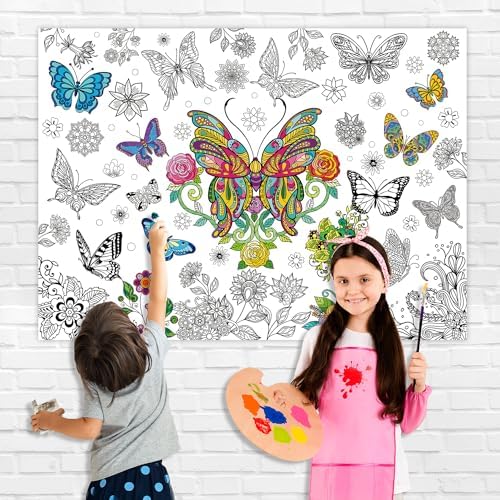 ZJDHPTY Butterfly Theme Coloring Tablecloth for Kids