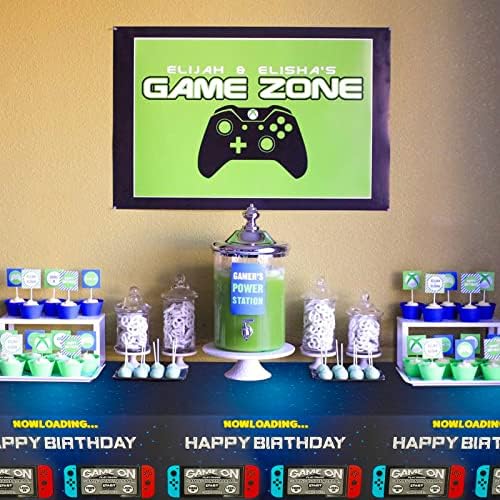 PHOGARY 3 Pack Video Game Tablecloths Blue Gamer Birthday Decorations