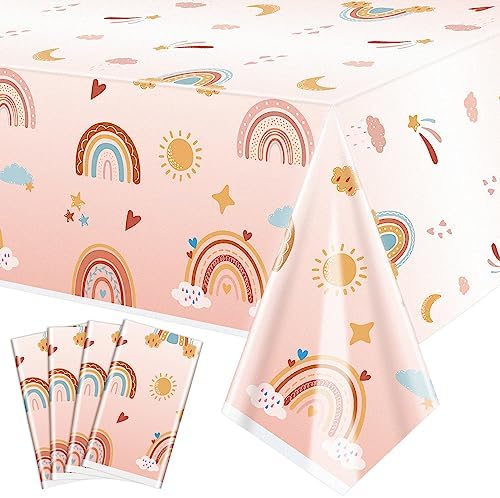4 Pack Rainbow Boho Tablecloths 51x87 Party Decor
