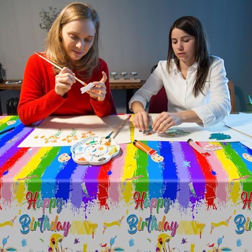 Zhehao 3 Pcs Paint Splatter Tablecloths for Art Birthday Party Supplies