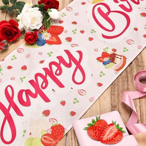 Strawberry Birthday Table Cover with Happy Birthday Print
