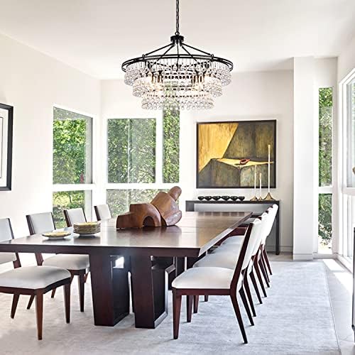 Wellmet 32 Inch Round Crystal Chandelier for Dining Room and Living Room