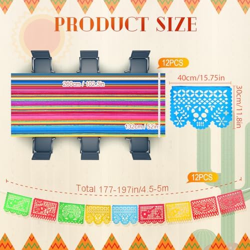 Preboun Mexican Tablecloth and Fiesta Banner Decorations 24 Pcs