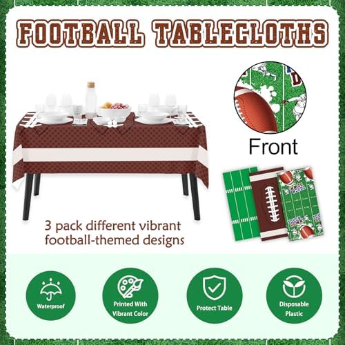 3 Pack Football Plastic Table Cloth 54x108 Inch