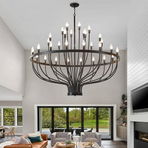 48 Inch Black Chandelier for Dining Room with 33 Lights