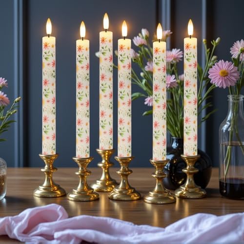 Floral Flameless Taper Candles with Remote Timer