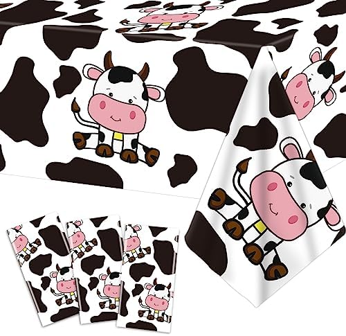 3 Pcs Cow Print Tablecloth for Farmhouse Birthday Party