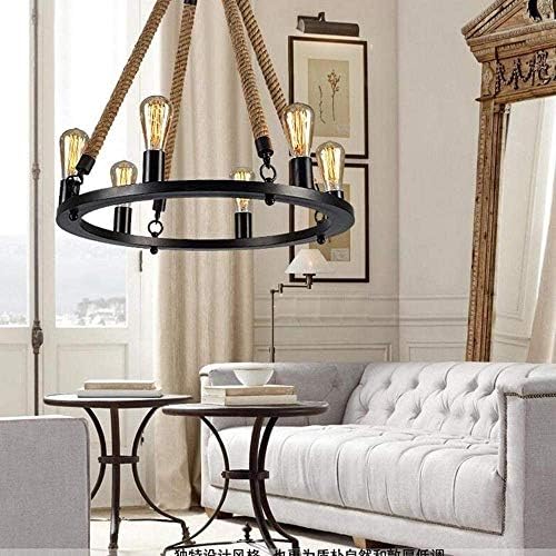6-Flame Industrial Hemp Rope Chandelier