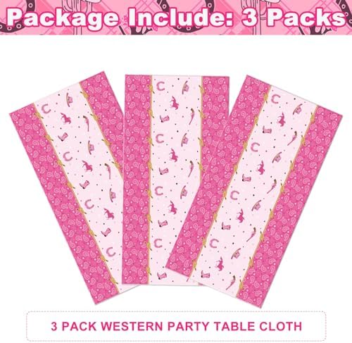 3 Pack Western Cowgirl Plastic Tablecloths for Birthday Parties