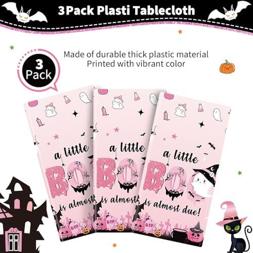 3Pcs Little Boo Baby Shower Pink Halloween Tablecloth Decorations