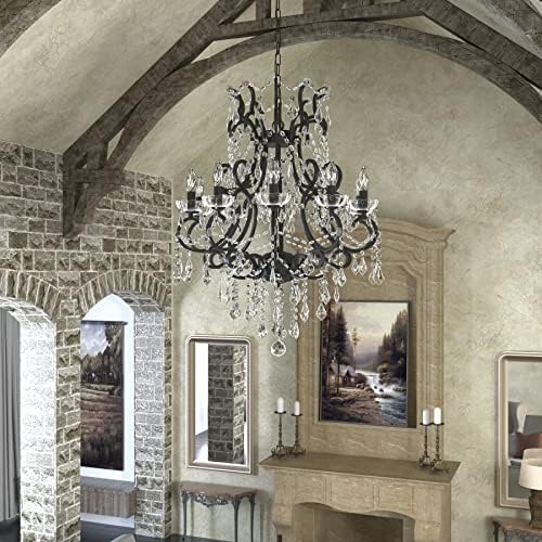 Maxax 10 Light Crystal Chandelier Modern Black Pendant Light