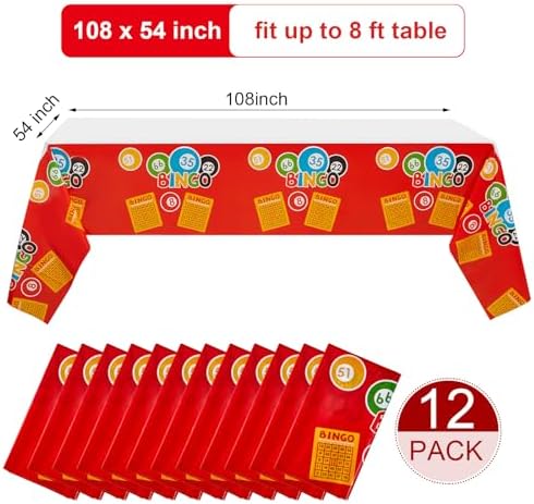 12 Pcs 108 x 54 Inch Bingo Table Covers for Parties