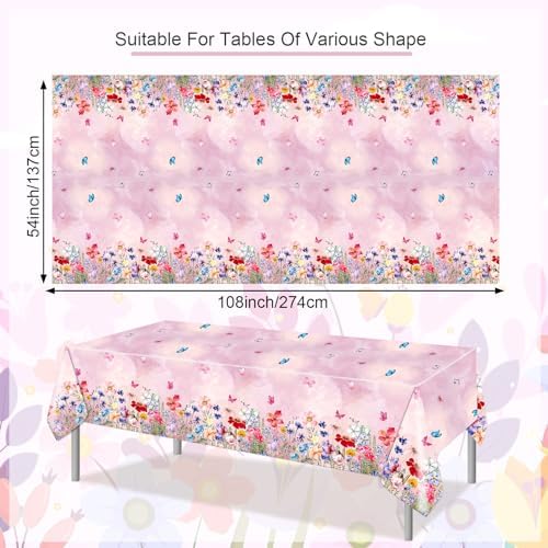 PHOGARY 2PCS Floral Tablecloth with Wildflowers and Butterflies