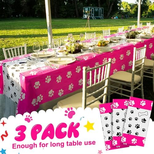 Newwiee 3 Pcs Dog Paw Print Tablecloth for Pet Parties