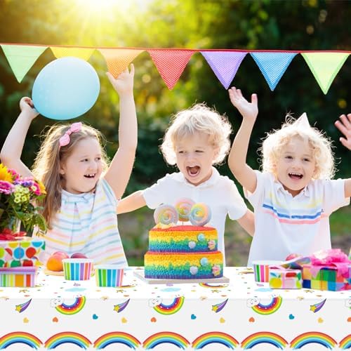 4 Piece Rainbow Cloud Tablecloth for Kids Birthday Party
