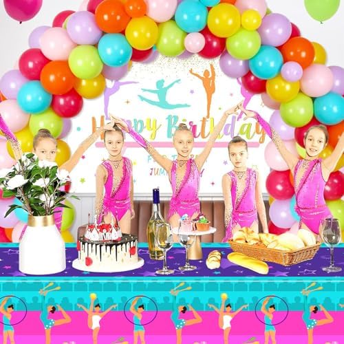 PHOGARY Gymnastics Party Tablecloth Set Purple 54x108 Inch