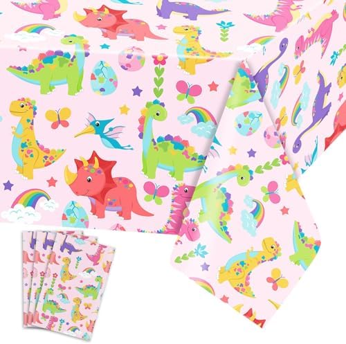 3 Pack Pink Dinosaur Tablecloth for Girls Birthday