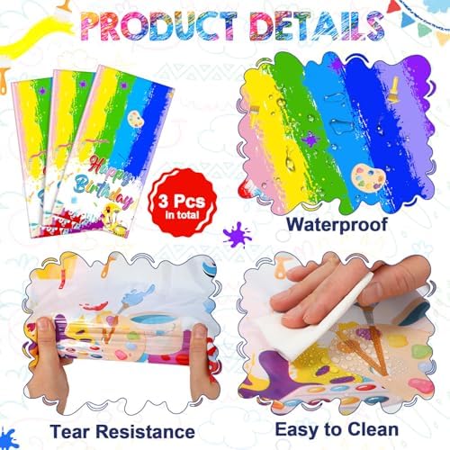 Zhehao 3 Pcs Paint Splatter Tablecloths for Art Birthday Party Supplies