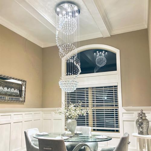 Modern Spiral Sphere Crystal Chandelier for High Ceilings 20 x 71