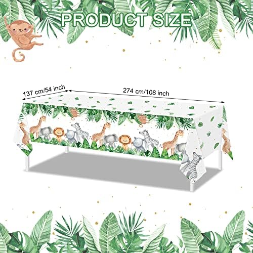 Jungle Safari Tablecloth 3pcs Sage Green Animal Print For Parties