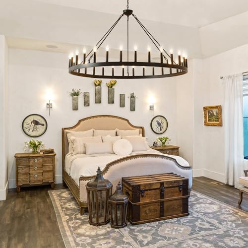 53 Inch 30 Light Farmhouse Wagon Wheel Chandelier