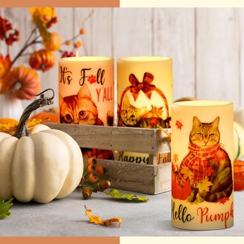 Retisee 3 Pcs Fall Flameless LED Candles with Remote Control