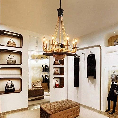 Retro Industrial Hemp Black Chandelier with 8 Flames