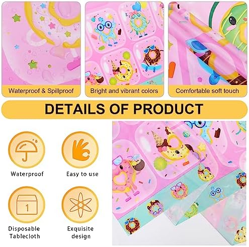 PHOGARY 3-Pack Donut Tablecloths for Kids Parties