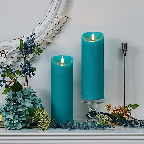 Flameless Teal Candles Set of 2 LED Candles with Remote