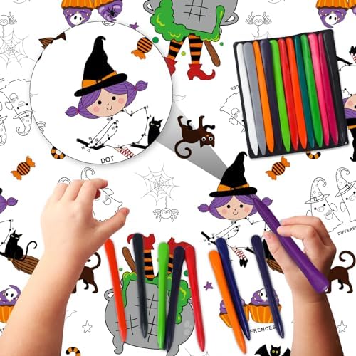 Faccito 3 Pcs Halloween Coloring Tablecloth with Crayons