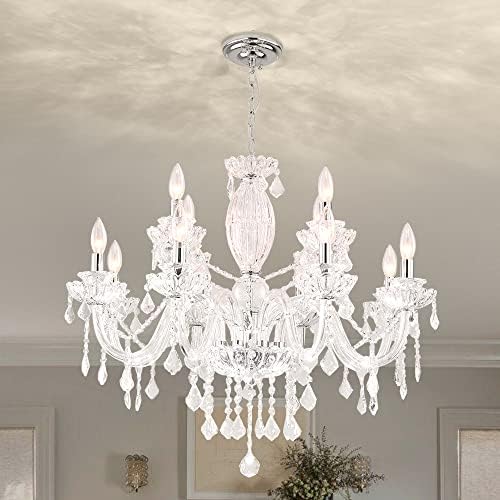 Maxax 12 Light Crystal Chandelier Modern Pendant Light Fixture Hanging Raindrop Adjustable Chrome