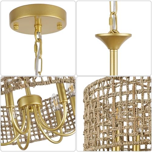 6-Light Rattan Chandelier for Dining Room and Kitchen