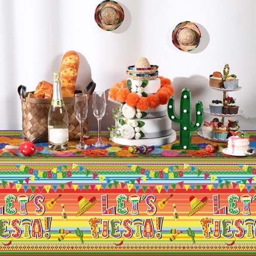 3 Pcs Mexican Fiesta Tablecloths 54x108 Inch Tablecovers for Parties