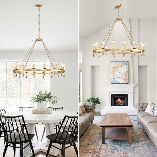 40 Inch Gold Wagon Wheel Chandelier with 16 Lights