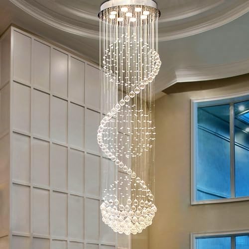 Modern Spiral Sphere Crystal Chandelier for High Ceilings 20 x 71