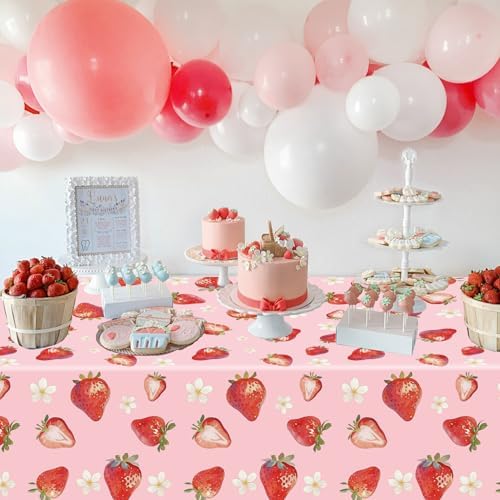 3 Pcs Strawberry Themed Disposable Tablecloth for Parties