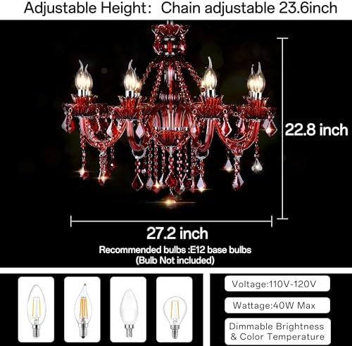 Red 8 Light K9 Crystal Chandelier E12 Base