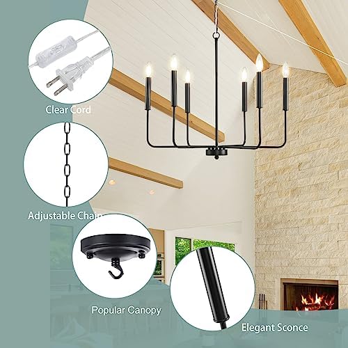 HOXIYA 256 Inch Dimmable Plug In Chandelier with 6 Lights