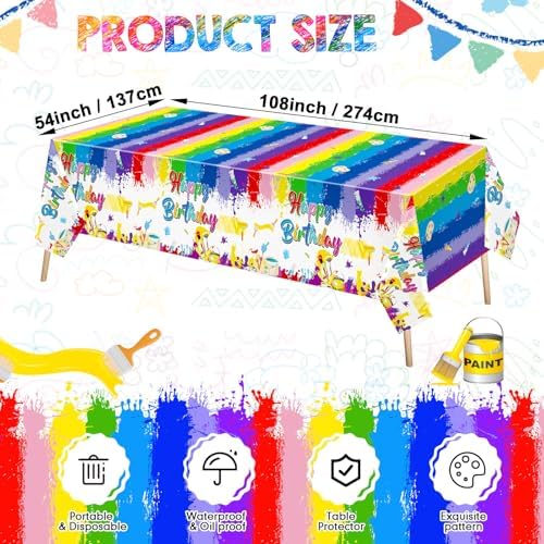 Zhehao 3 Pcs Paint Splatter Tablecloths for Art Birthday Party Supplies