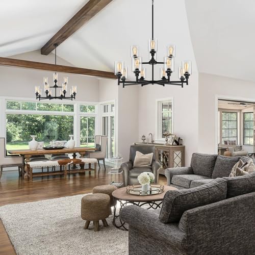 Black Chandelier for Living Room with 12 Lights
