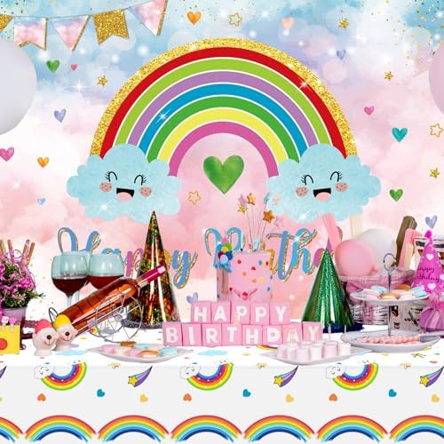 4 Piece Rainbow Cloud Tablecloth for Kids Birthday Party