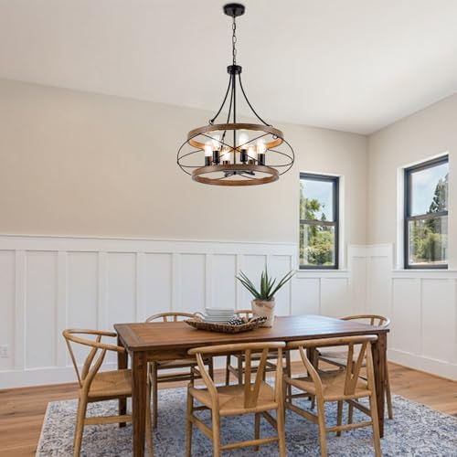 6 Light Farmhouse Chandelier 2362 Inch Rustic Drum Pendant Lighting