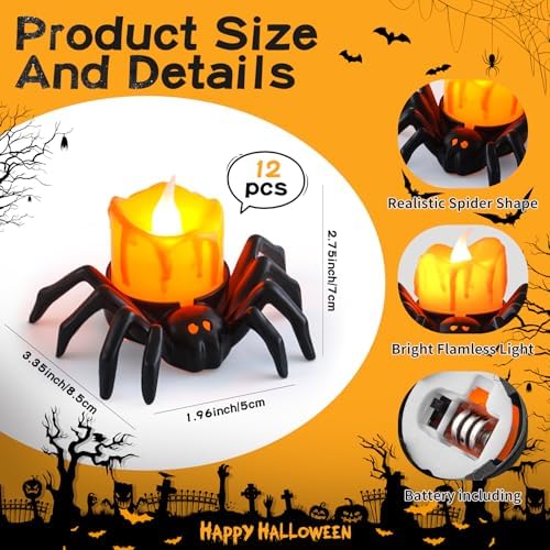 Halloween Spider Tea Lights - 12 Pack Flameless Candle Holders