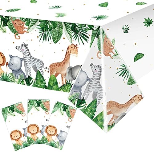 Jungle Safari Tablecloth 3pcs Sage Green Animal Print For Parties
