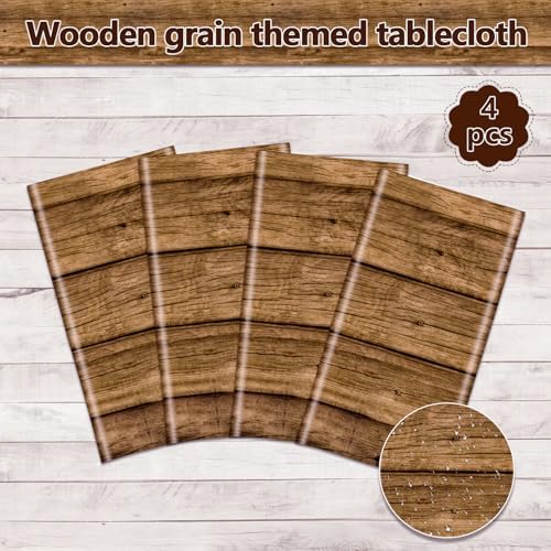 4Pcs Wood Tablecloth Brown Rustic Table Covers