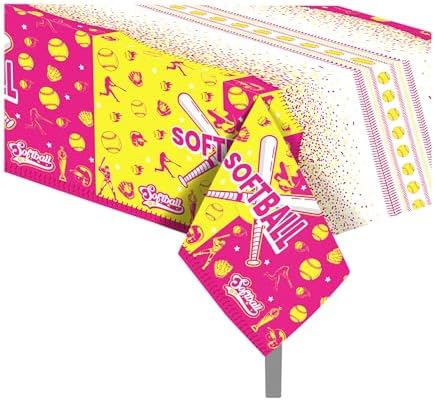 Softball Themed Tablecloths 54x87 Inch for Game Day Parties