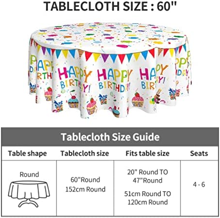Giwawa 60 Inch Birthday Round Tablecloth with Cake and Balloons